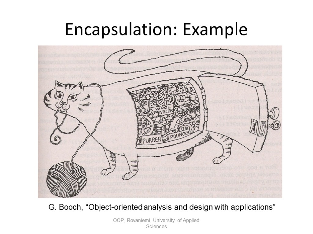 Encapsulation: Example OOP, Rovaniemi University of Applied Sciences G. Booch, “Object-oriented analysis and design